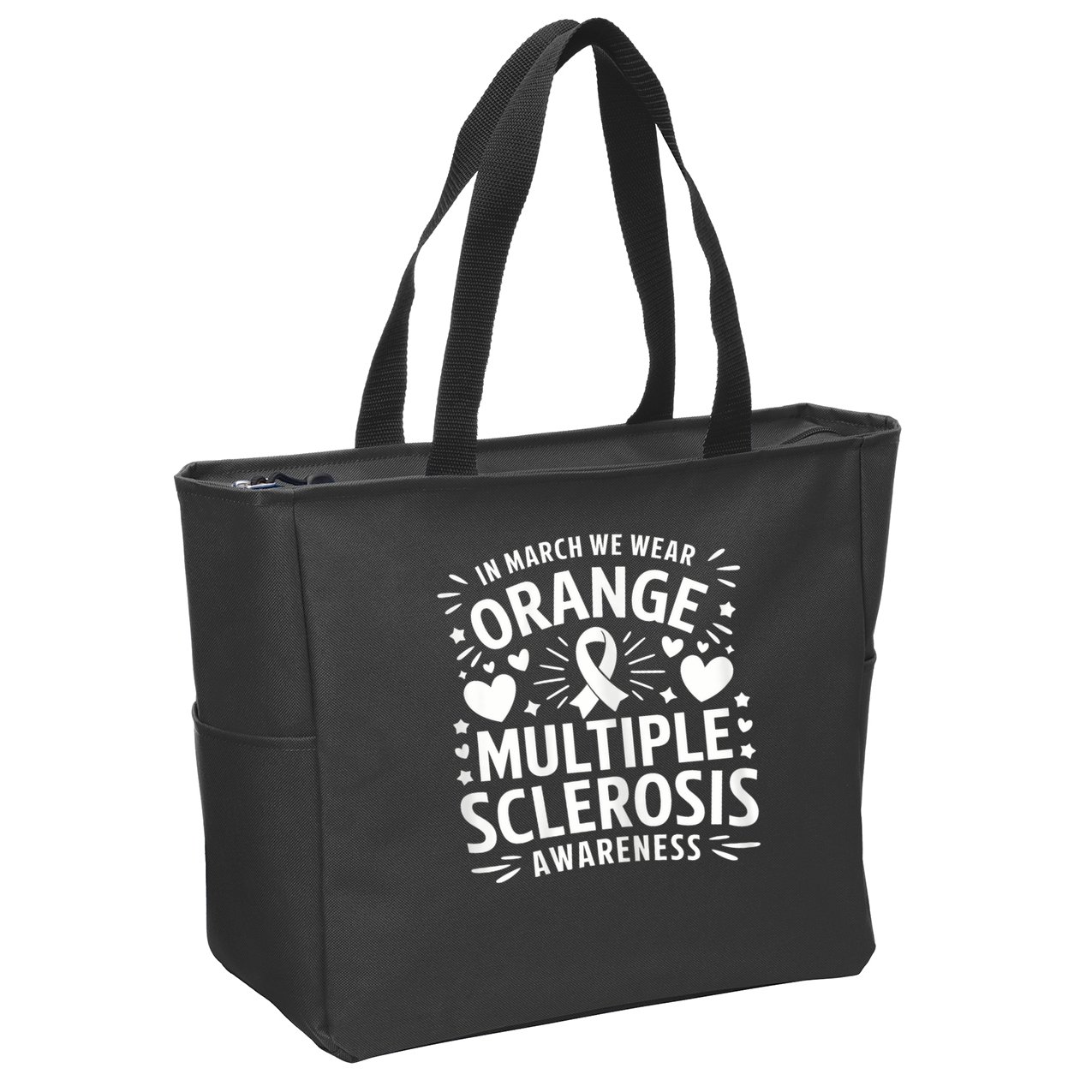 In March We Wear Orange For Multiple Sclerosis Awareness Zip Tote Bag