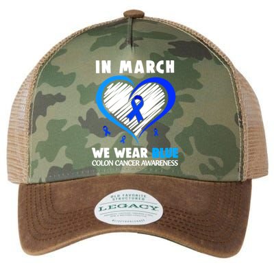 In March We Wear Blue For Colon Cancer Awareness Blue Heart Legacy Tie Dye Trucker Hat