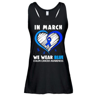In March We Wear Blue For Colon Cancer Awareness Blue Heart Ladies Essential Flowy Tank