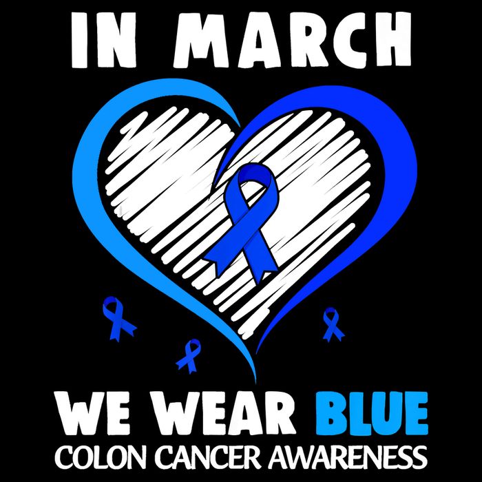 In March We Wear Blue For Colon Cancer Awareness Blue Heart Women's Crop Top Tee