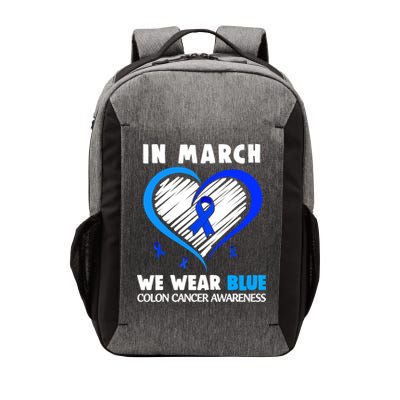 In March We Wear Blue For Colon Cancer Awareness Blue Heart Vector Backpack