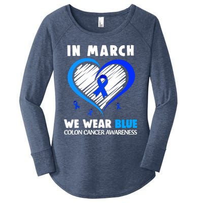 In March We Wear Blue For Colon Cancer Awareness Blue Heart Women's Perfect Tri Tunic Long Sleeve Shirt