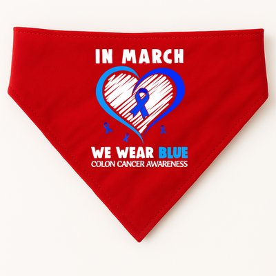 In March We Wear Blue For Colon Cancer Awareness Blue Heart USA-Made Doggie Bandana
