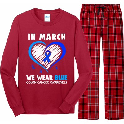 In March We Wear Blue For Colon Cancer Awareness Blue Heart Long Sleeve Pajama Set