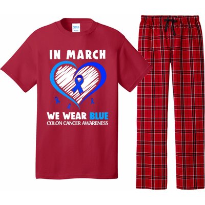 In March We Wear Blue For Colon Cancer Awareness Blue Heart Pajama Set