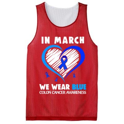 In March We Wear Blue For Colon Cancer Awareness Blue Heart Mesh Reversible Basketball Jersey Tank
