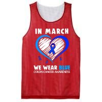 In March We Wear Blue For Colon Cancer Awareness Blue Heart Mesh Reversible Basketball Jersey Tank