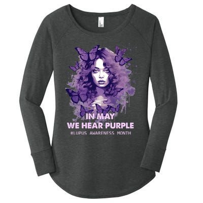 In May We Wear Purple Lupus Awareness Ribbon Black Women Women's Perfect Tri Tunic Long Sleeve Shirt