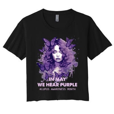 In May We Wear Purple Lupus Awareness Ribbon Black Women Women's Crop Top Tee