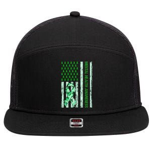 In May We Wear Green Mental Health Awareness Month 7 Panel Mesh Trucker Snapback Hat