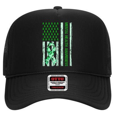 In May We Wear Green Mental Health Awareness Month High Crown Mesh Back Trucker Hat