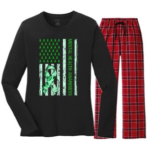 In May We Wear Green Mental Health Awareness Month Women's Long Sleeve Flannel Pajama Set 