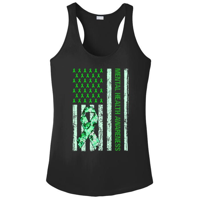 In May We Wear Green Mental Health Awareness Month Ladies PosiCharge Competitor Racerback Tank