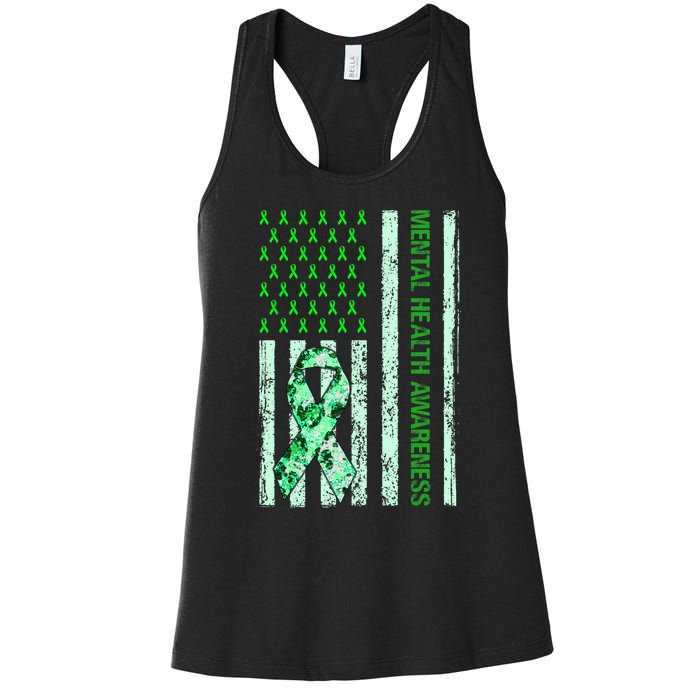 In May We Wear Green Mental Health Awareness Month Women's Racerback Tank