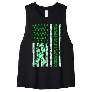 In May We Wear Green Mental Health Awareness Month Women's Racerback Cropped Tank