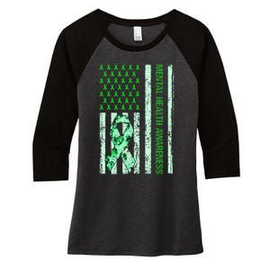 In May We Wear Green Mental Health Awareness Month Women's Tri-Blend 3/4-Sleeve Raglan Shirt