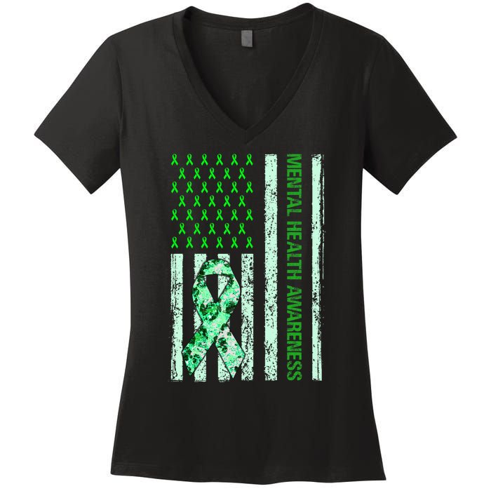 In May We Wear Green Mental Health Awareness Month Women's V-Neck T-Shirt