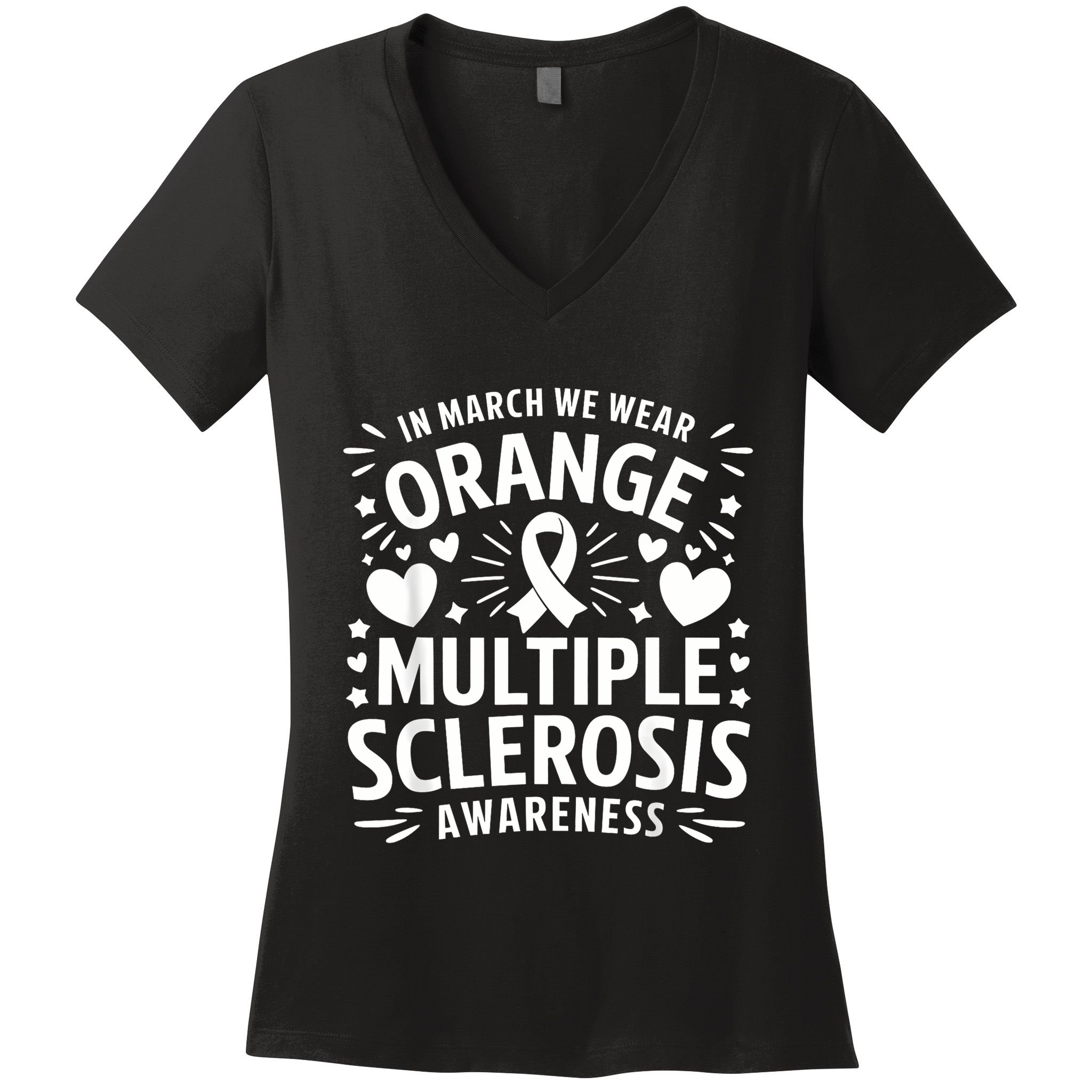In March We Wear Orange For Multiple Sclerosis Awareness Women's V-Neck T-Shirt