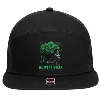 In May We Wear Green Mental Health Awareness 7 Panel Mesh Trucker Snapback Hat