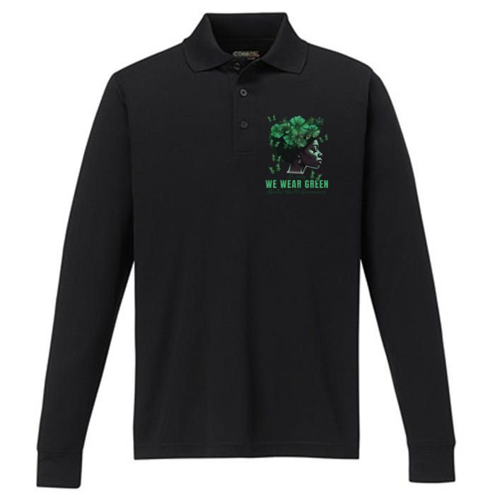 In May We Wear Green Mental Health Awareness Performance Long Sleeve Polo