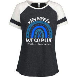 In May We Go Blue For Support Als Awareness Rainbow Gift Enza Ladies Jersey Colorblock Tee