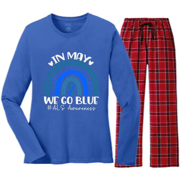 In May We Go Blue For Support Als Awareness Rainbow Gift Women's Long Sleeve Flannel Pajama Set 