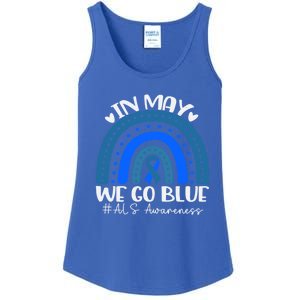 In May We Go Blue For Support Als Awareness Rainbow Gift Ladies Essential Tank