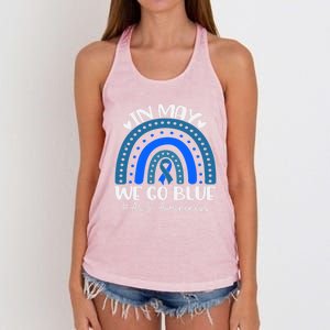 In May We Go Blue For Support Als Awareness Rainbow Gift Women's Knotted Racerback Tank