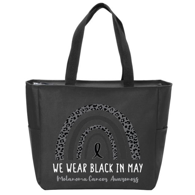 In May We Wear Black Melanoma Cancer Awareness Rainbow Zip Tote Bag