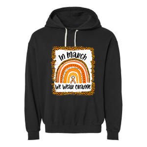 In March We Wear Orange Leopard Kidney Cancer Awareness Garment-Dyed Fleece Hoodie