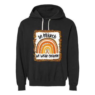 In March We Wear Orange Leopard Kidney Cancer Awareness Garment-Dyed Fleece Hoodie