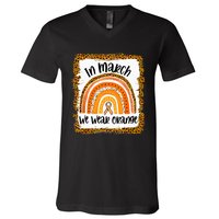 In March We Wear Orange Leopard Kidney Cancer Awareness V-Neck T-Shirt