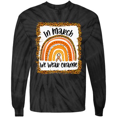 In March We Wear Orange Leopard Kidney Cancer Awareness Tie-Dye Long Sleeve Shirt