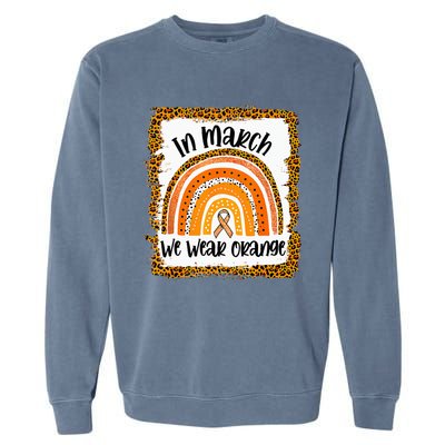 In March We Wear Orange Leopard Kidney Cancer Awareness Garment-Dyed Sweatshirt