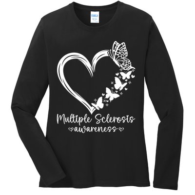 In March We Wear Orange Ribbon MS Warrior Multiple Sclerosis Ladies Long Sleeve Shirt