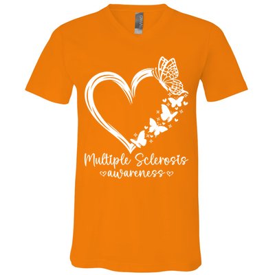 In March We Wear Orange Ribbon MS Warrior Multiple Sclerosis V-Neck T-Shirt