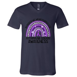 In March We Wear Purple Autoimmune Disease Awareness Raglan Baseball V-Neck T-Shirt