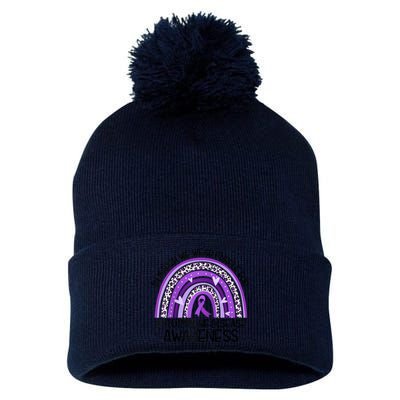 In March We Wear Purple Autoimmune Disease Awareness Raglan Baseball Pom Pom 12in Knit Beanie