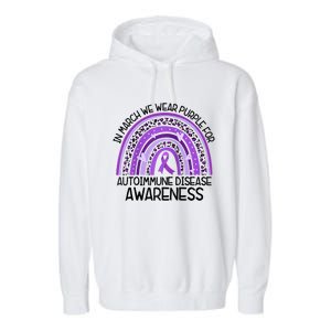 In March We Wear Purple Autoimmune Disease Awareness Raglan Baseball Garment-Dyed Fleece Hoodie