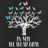 In May We Wear Gray Brain Cancer Awareness Butterfly Tree 7 Panel Mesh Trucker Snapback Hat