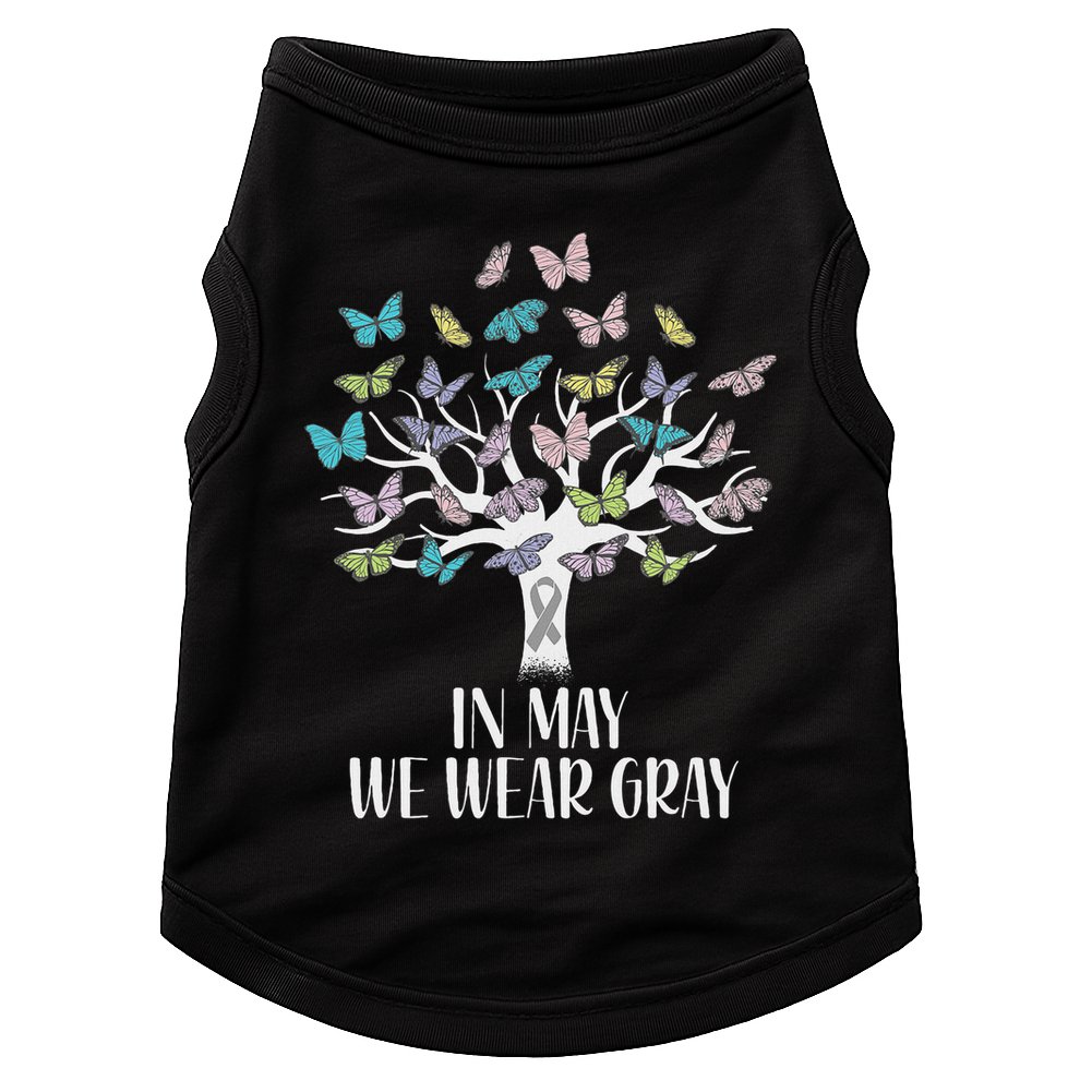 In May We Wear Gray Brain Cancer Awareness Butterfly Tree Doggie Tank