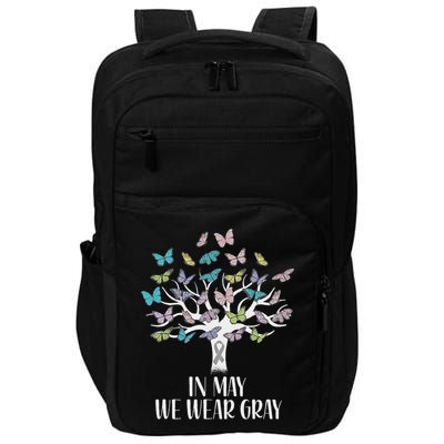 In May We Wear Gray Brain Cancer Awareness Butterfly Tree Impact Tech Backpack