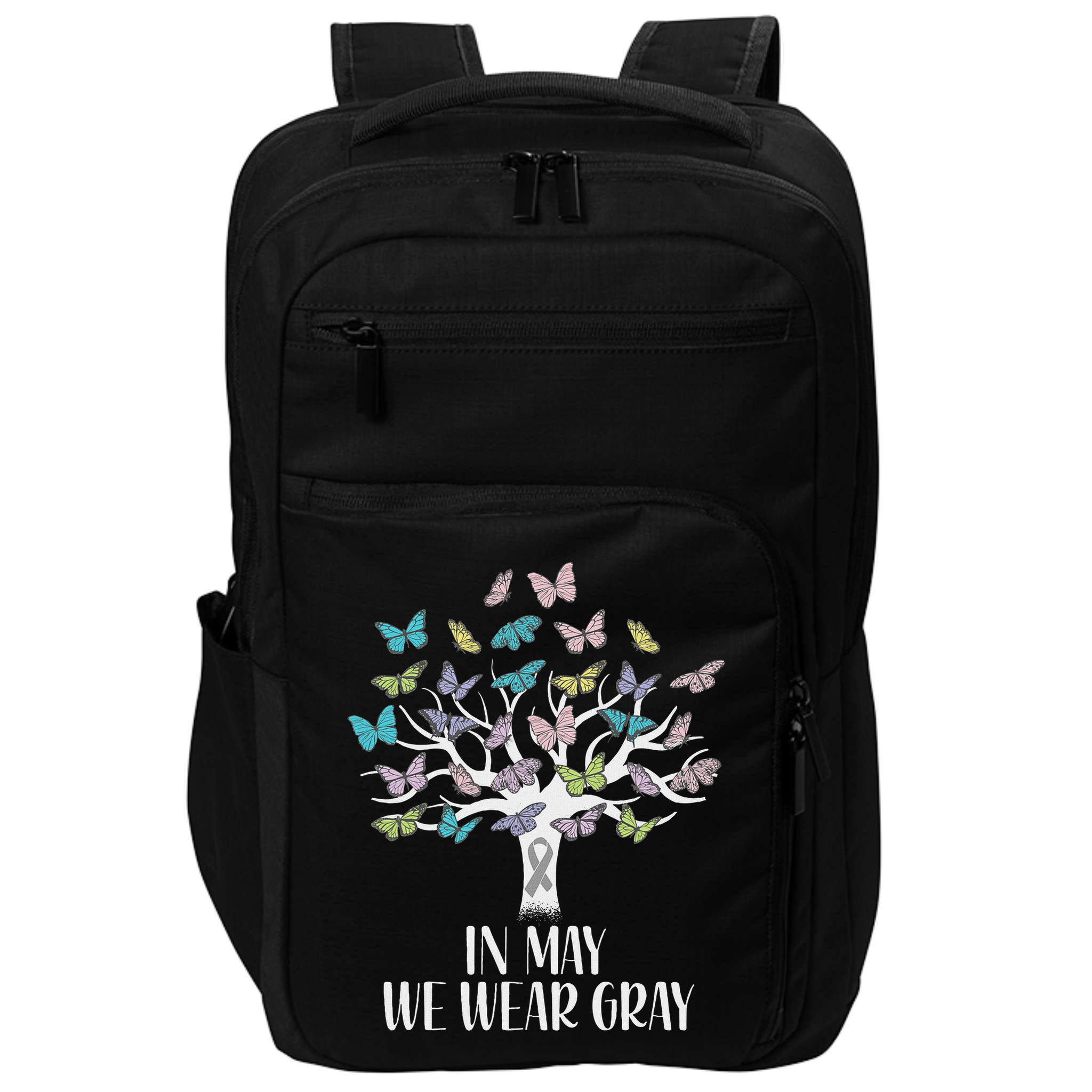 In May We Wear Gray Brain Cancer Awareness Butterfly Tree Impact Tech Backpack