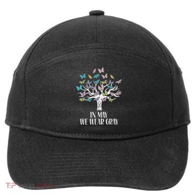 In May We Wear Gray Brain Cancer Awareness Butterfly Tree 7-Panel Snapback Hat