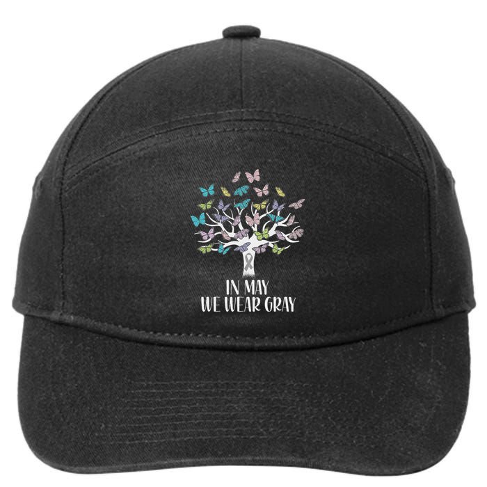In May We Wear Gray Brain Cancer Awareness Butterfly Tree 7-Panel Snapback Hat
