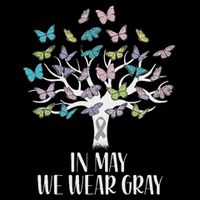 In May We Wear Gray Brain Cancer Awareness Butterfly Tree 7-Panel Snapback Hat