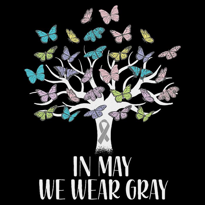 In May We Wear Gray Brain Cancer Awareness Butterfly Tree 7-Panel Snapback Hat
