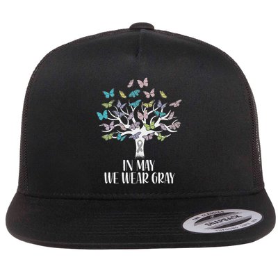 In May We Wear Gray Brain Cancer Awareness Butterfly Tree Flatbill Hat