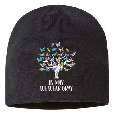 In May We Wear Gray Brain Cancer Awareness Butterfly Tree Sustainable Beanie