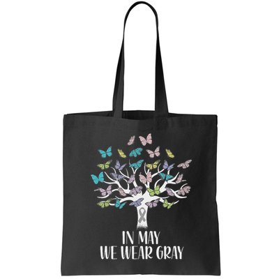 In May We Wear Gray Brain Cancer Awareness Butterfly Tree Bag